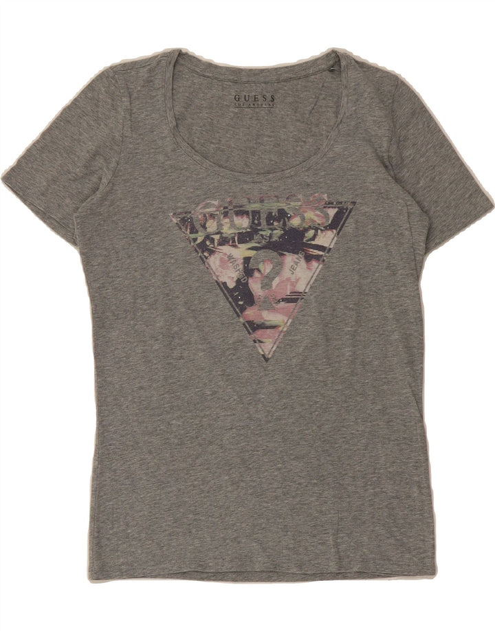 GUESS Womens Graphic T-Shirt Top UK 14 Large Grey Flecked Vintage Guess and Second-Hand Guess from Messina Hembry 