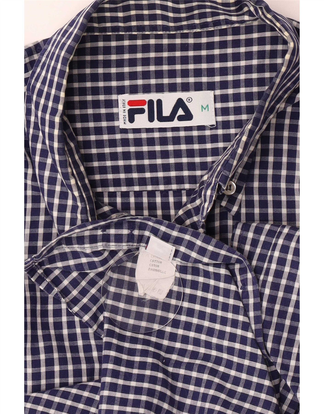 Fila Mens Regular Fit Shirt Medium Navy Blue Gingham Cotton