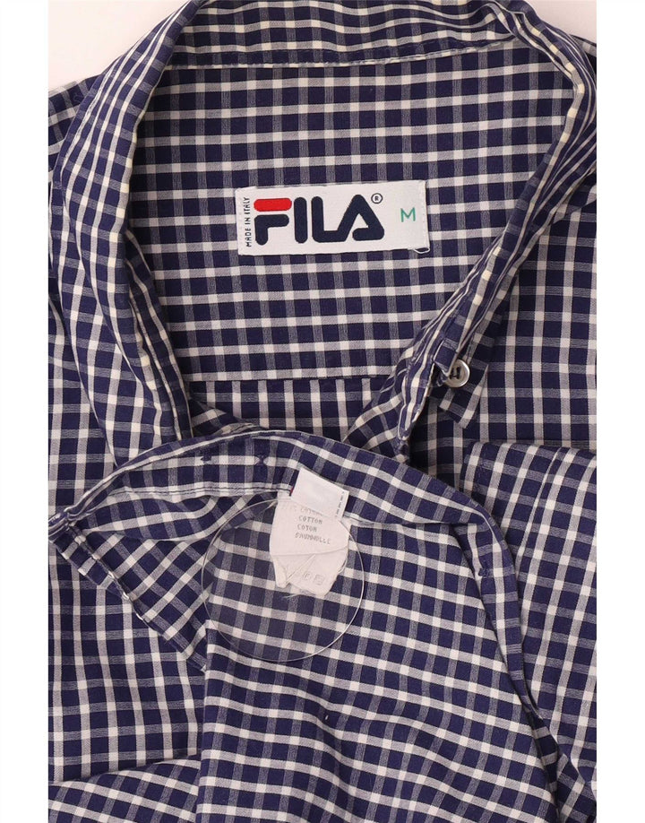 Fila Mens Regular Fit Shirt Medium Navy Blue Gingham Cotton
