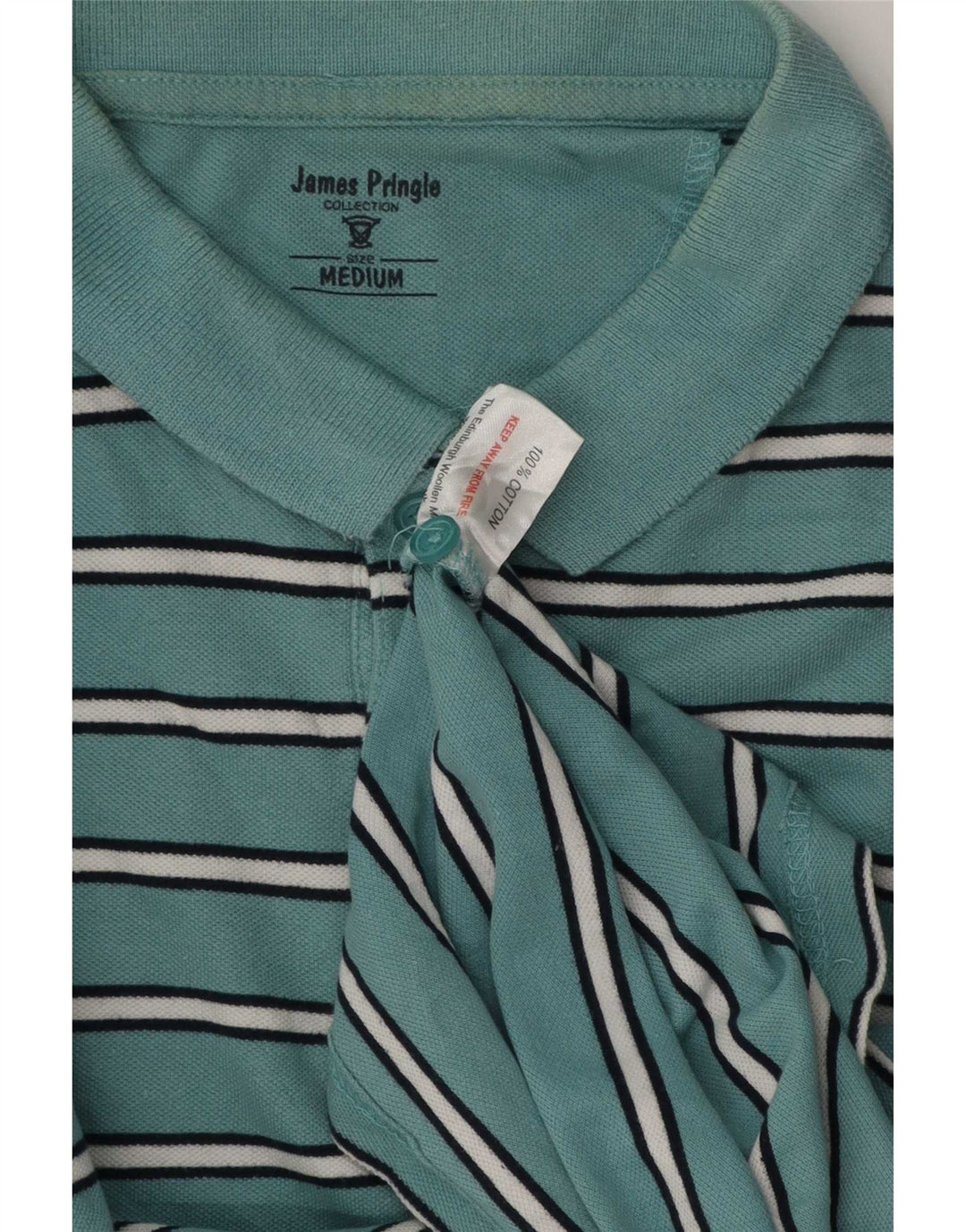 James Pringle Mens Polo Shirt Medium Blue Striped Cotton