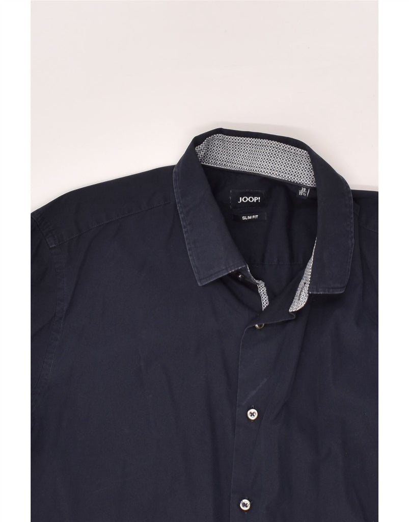 JOOP Mens Slim Fit Shirt Size 15 1/2 39 Medium Navy Blue Cotton | Vintage Joop | Thrift | Second-Hand Joop | Used Clothing | Messina Hembry 