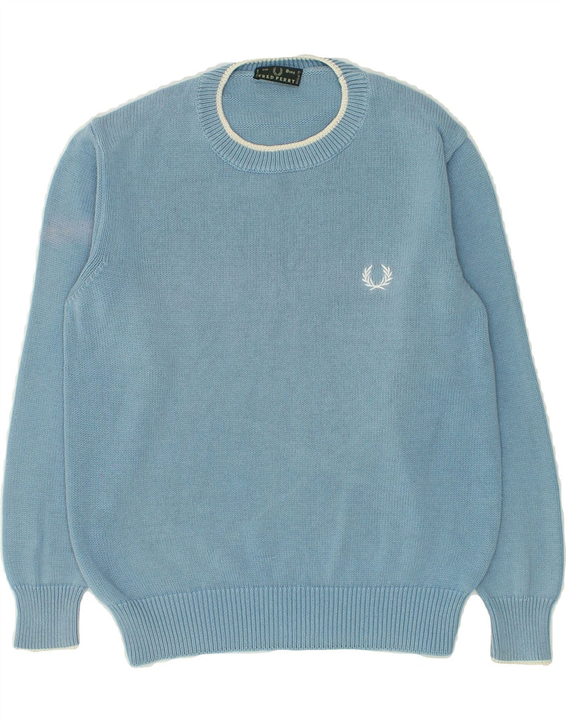 FRED PERRY Boys Crew Neck Jumper Sweater 7-8 Years Blue Cotton | Vintage Fred Perry | Thrift | Second-Hand Fred Perry | Used Clothing | Messina Hembry 