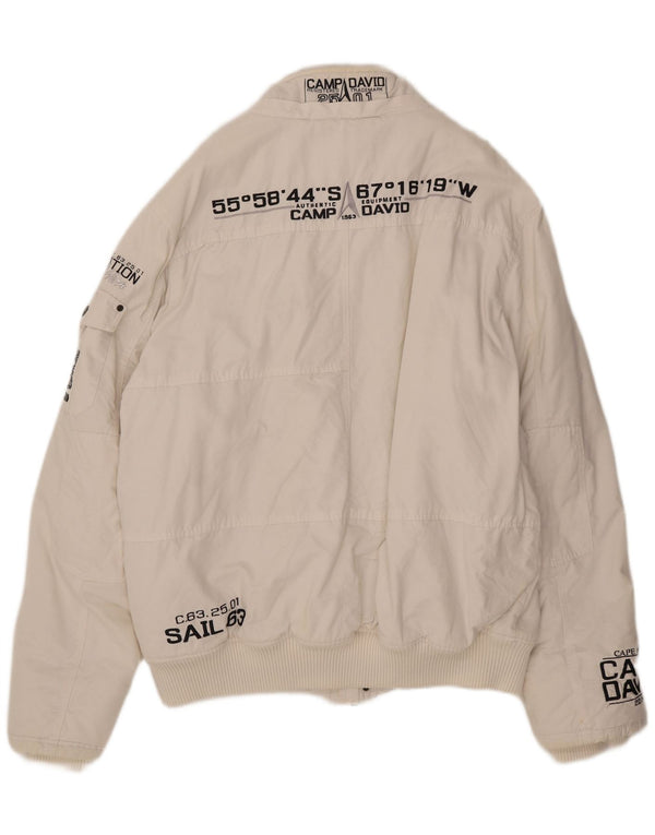 Camp David Mens Graphic Bomber Jacket UK 46 3XL White Cotton