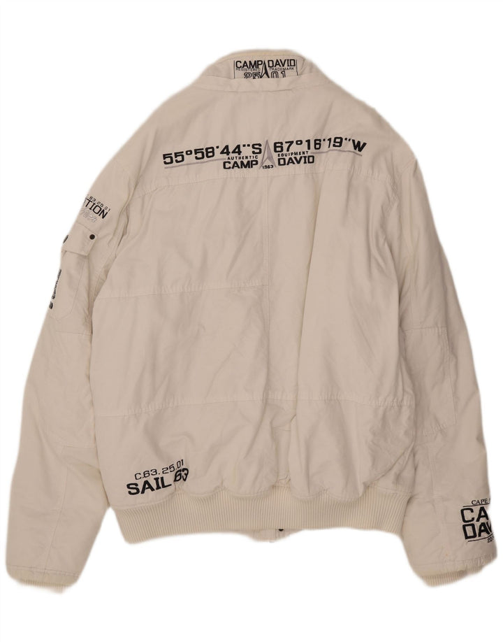 Camp David Mens Graphic Bomber Jacket UK 46 3XL White Cotton