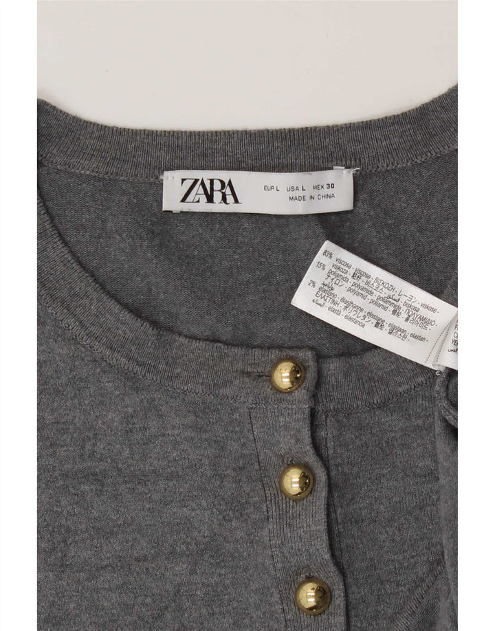 Zara Womens Cardigan Sweater UK 14 Large Grey Flecked Viscose