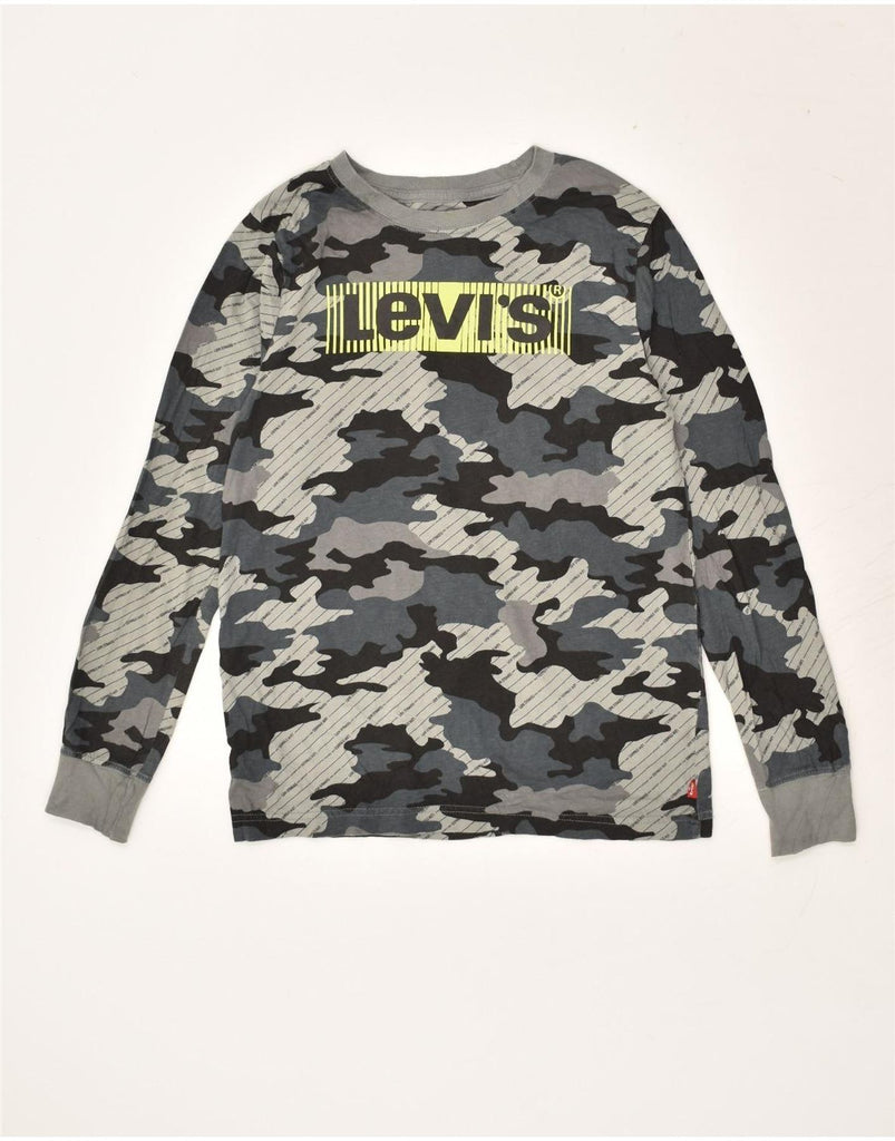 LEVI'S Boys Graphic Top Long Sleeve 12-13 Years Large  Grey Camouflage | Vintage Levi's | Thrift | Second-Hand Levi's | Used Clothing | Messina Hembry 