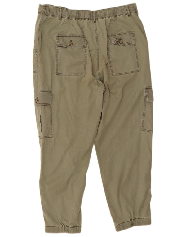 Marks & Spencer Womens Joggers Cropped Trousers UK 14 Large W32 L24 Khaki