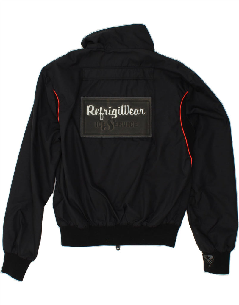 REFRIGIWEAR Mens Graphic Bomber Jacket UK 36 Small Black Polyamide | Vintage Refrigiwear | Thrift | Second-Hand Refrigiwear | Used Clothing | Messina Hembry 