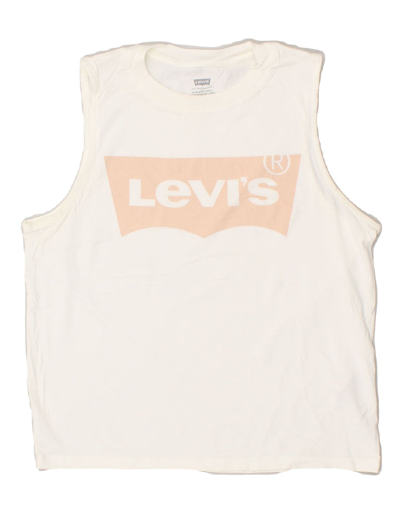 LEVI'S Womens Graphic Vest Top UK 10 Small White | Vintage Levi's | Thrift | Second-Hand Levi's | Used Clothing | Messina Hembry 