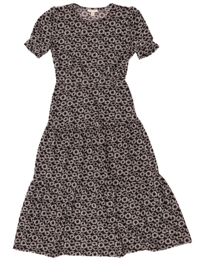 Topshop Womens Oversized Tiered Dress UK 10 Small Black Floral Polyester