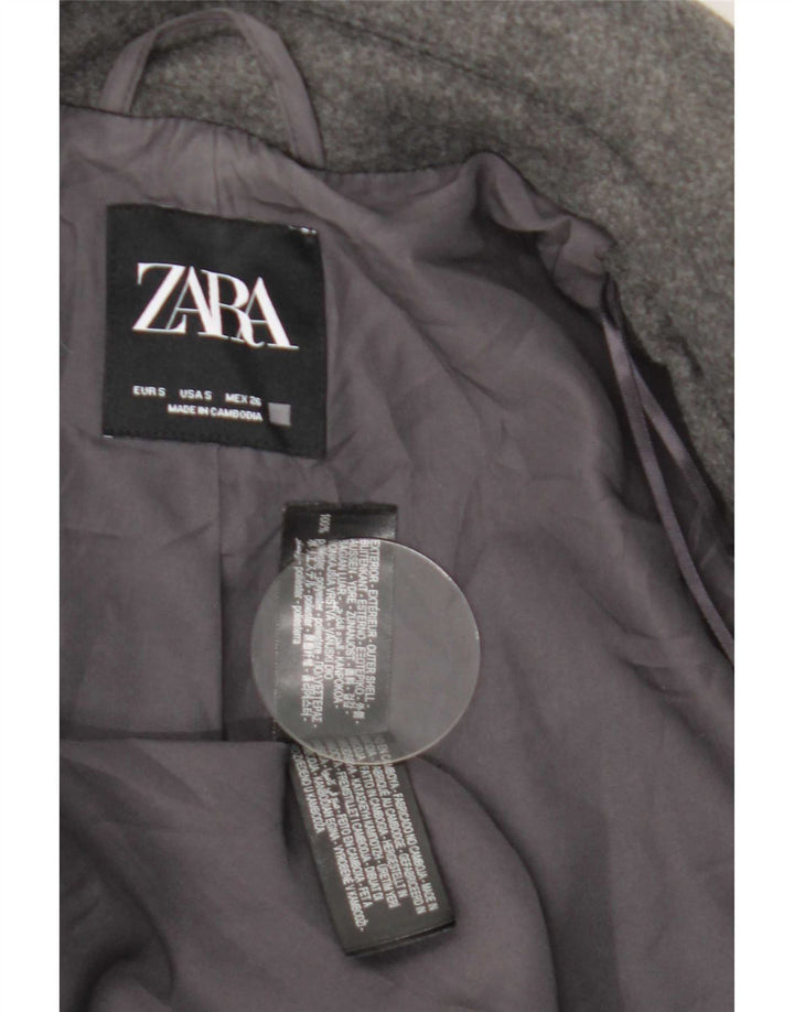 Zara Womens Oversized Double Breasted Coat UK 10 Small Grey Polyester