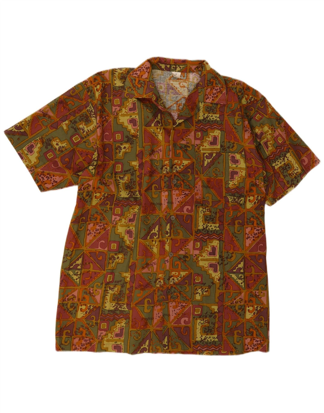 Vintage Mens Short Sleeve Shirt Medium Multicoloured Geometric Cotton