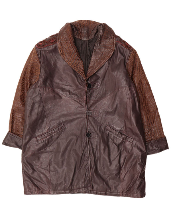 Vintage Womens Loose Fit Leather Coat UK 18 XL Burgundy Paisley