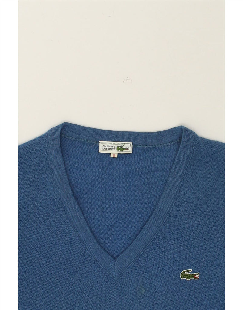 LACOSTE Mens V-Neck Jumper Sweater Size 5 Large Blue Wool | Vintage Lacoste | Thrift | Second-Hand Lacoste | Used Clothing | Messina Hembry 