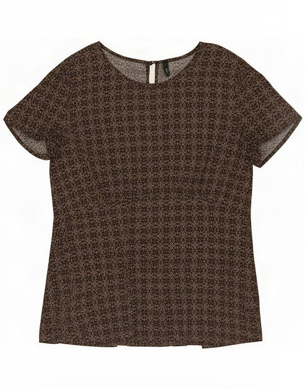 Benetton Womens Abstract Pattern Blouse Top UK 14 Large Brown Geometric