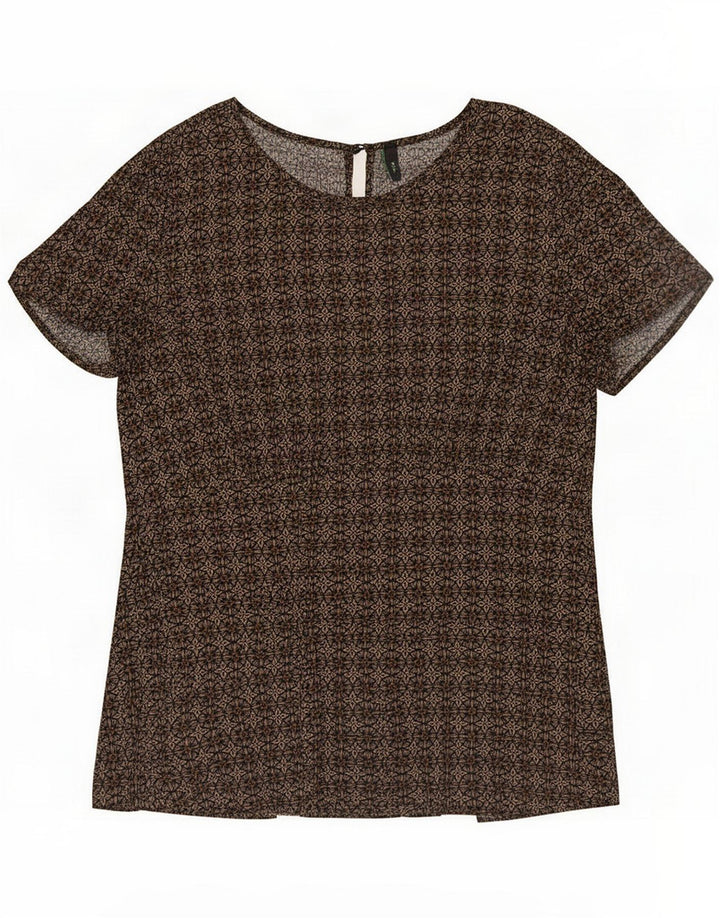 Benetton Womens Abstract Pattern Blouse Top UK 14 Large Brown Geometric