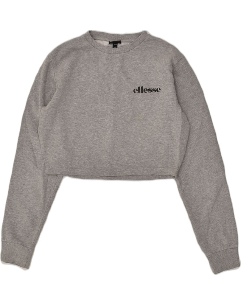 ELLESSE Womens Oversized Crop Sweatshirt Jumper UK 10 Small Grey Cotton | Vintage Ellesse | Thrift | Second-Hand Ellesse | Used Clothing | Messina Hembry 