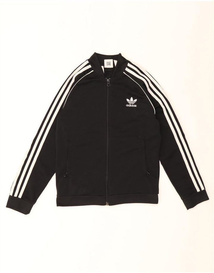 ADIDAS Boys Tracksuit Top Jacket 10-11 Years Black Polyester