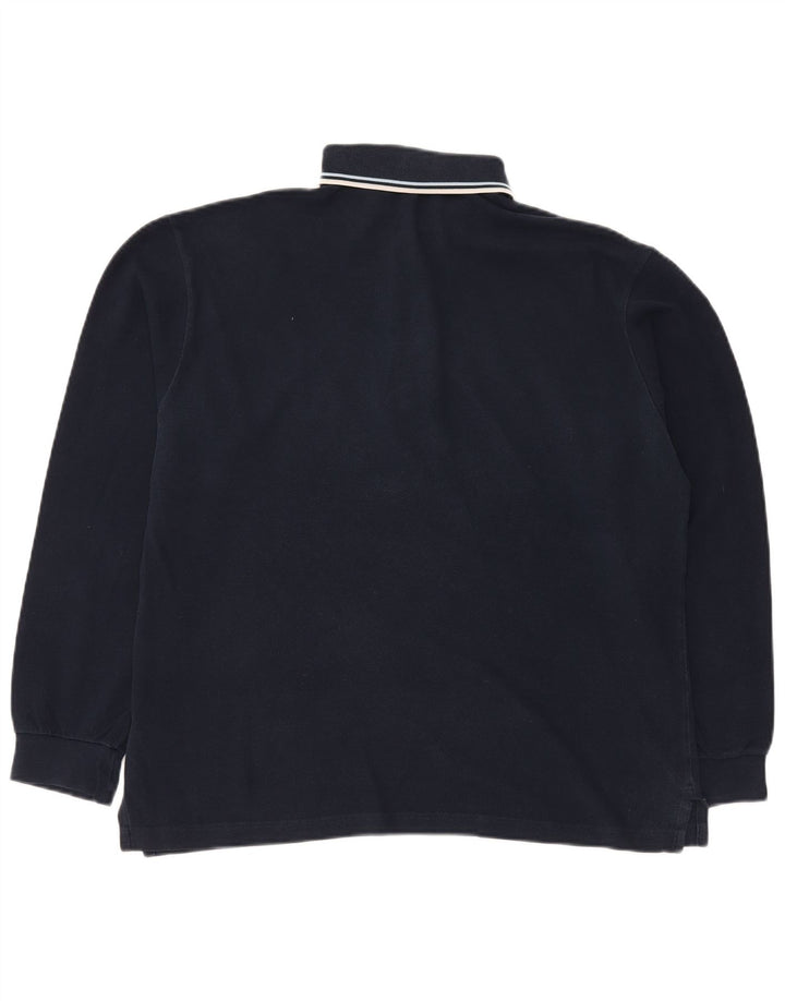 Fred Perry Mens Long Sleeve Polo Shirt Medium Navy Blue Cotton