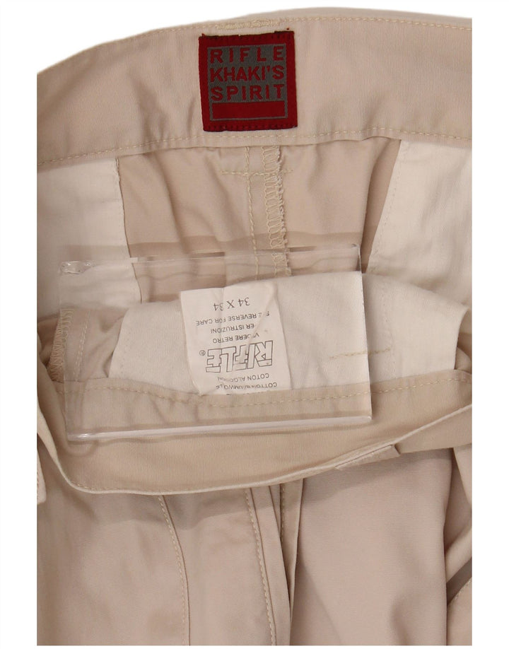 Rifle Mens Straight Cargo Trousers W34 L34 Khaki Cotton