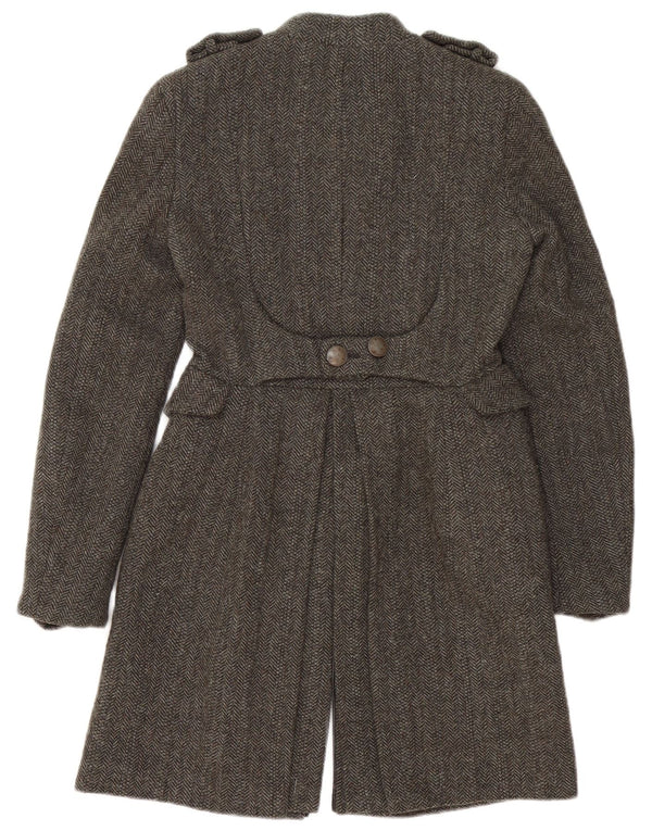 Zara Womens Double Breasted Military Overcoat UK 10 Small Grey Herringbone