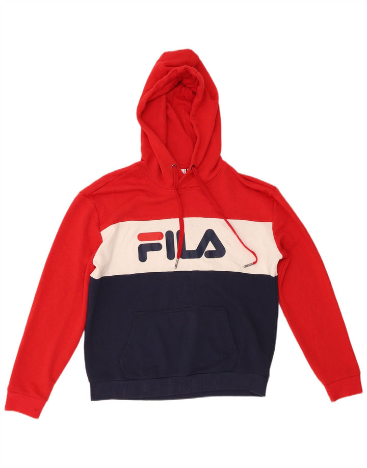 FILA Womens Graphic Hoodie Jumper UK 10 Small Multicoloured Colourblock