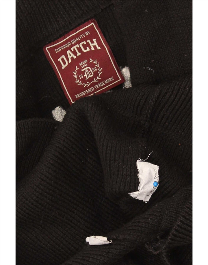 Datch Mens Graphic Cardigan Sweater Large Black Wool