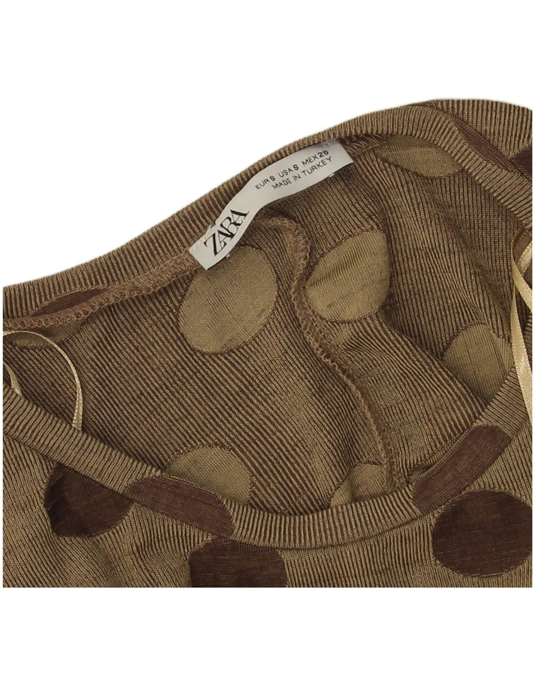 Zara Womens Long Sleeve Oversized Blouse Top UK 10 Small Khaki Polka Dot