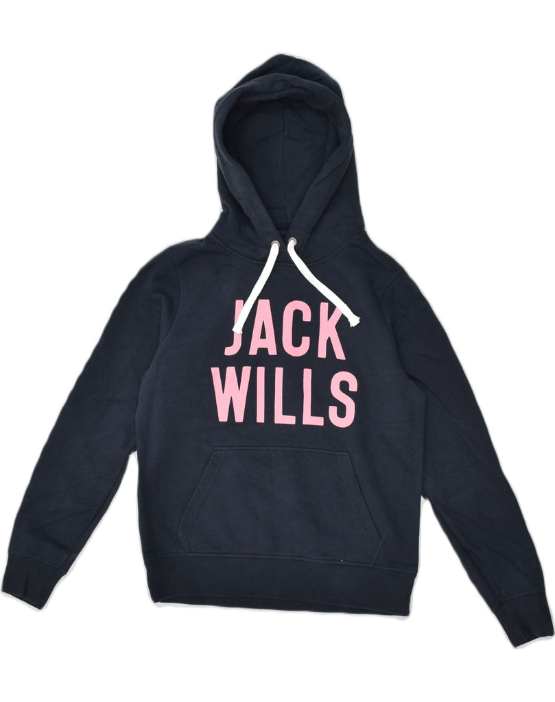 JACK WILLS Womens Graphic Hoodie Jumper UK 10 Small  Navy Blue Cotton | Vintage Jack Wills | Thrift | Second-Hand Jack Wills | Used Clothing | Messina Hembry 