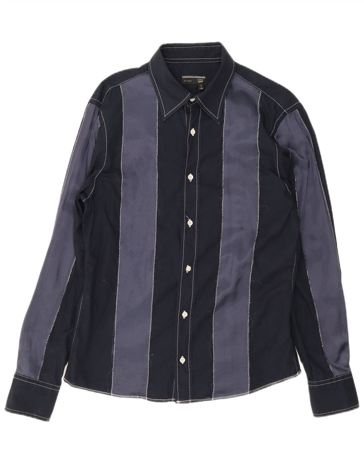 Gas Mens Shirt Size 41 16 Large Navy Blue Striped Cotton
