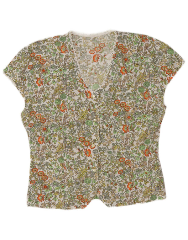 Vintage Womens Short Sleeve Shirt Blouse UK 16 Large Green Floral