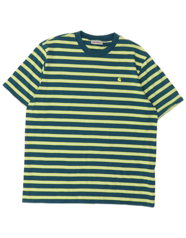Carhartt Mens T-Shirt Top Large Green Striped Cotton