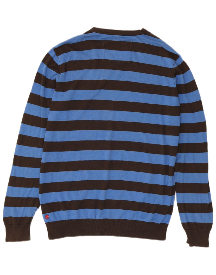 O'Neill Mens V-Neck Jumper Sweater Medium Blue Striped