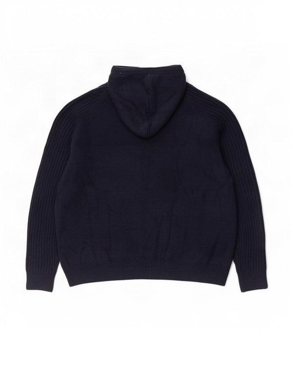 Marks & Spencer Womens Hooded Jumper Sweater UK 16 Large Navy Blue Acrylic