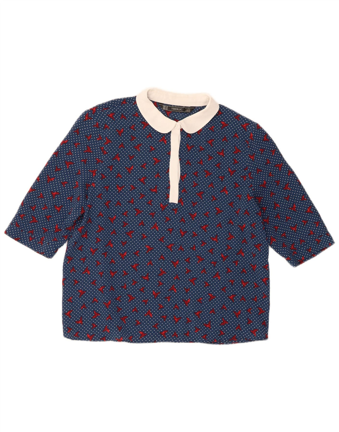 Zara Womens Trafaluc Blouse Top UK 14 Medium Blue Spotted Polyester