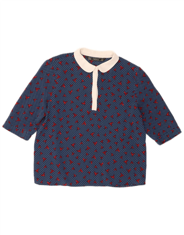 Zara Womens Trafaluc Blouse Top UK 14 Medium Blue Spotted Polyester