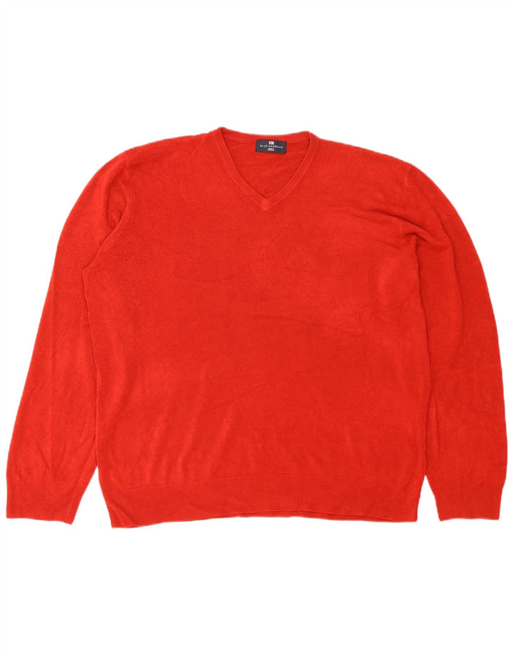 Marks & Spencer Mens Blue Harbour V-Neck Jumper Sweater 2XL Red Acrylic