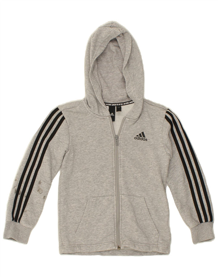 ADIDAS Boys Zip Hoodie Sweater 7-8 Years Grey Cotton Vintage Adidas and Second-Hand Adidas from Messina Hembry 