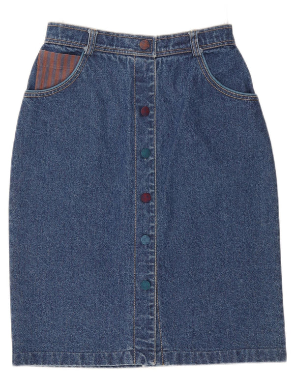 Vintage Womens High Waist Denim Skirt EU 38 Medium W25 Blue Wool