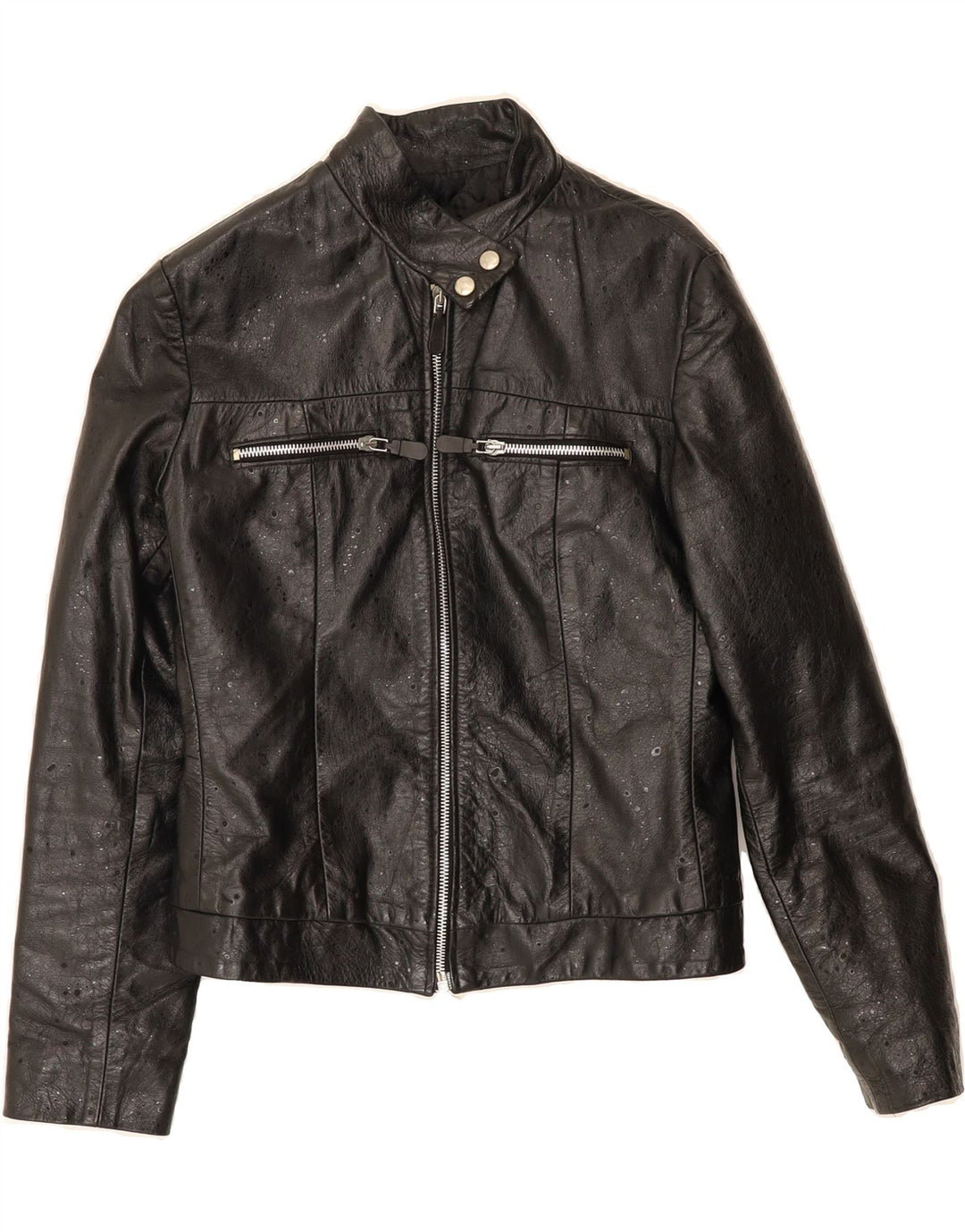 VINTAGE Womens Leather Jacket IT 44 Medium Black Spotted Leather Vintage Vintage and Second-Hand Vintage from Messina Hembry 