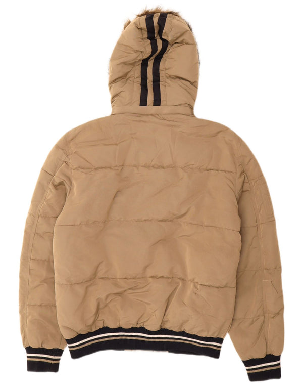 Zara Mens Hooded Padded Jacket UK 40 Large Beige Nylon