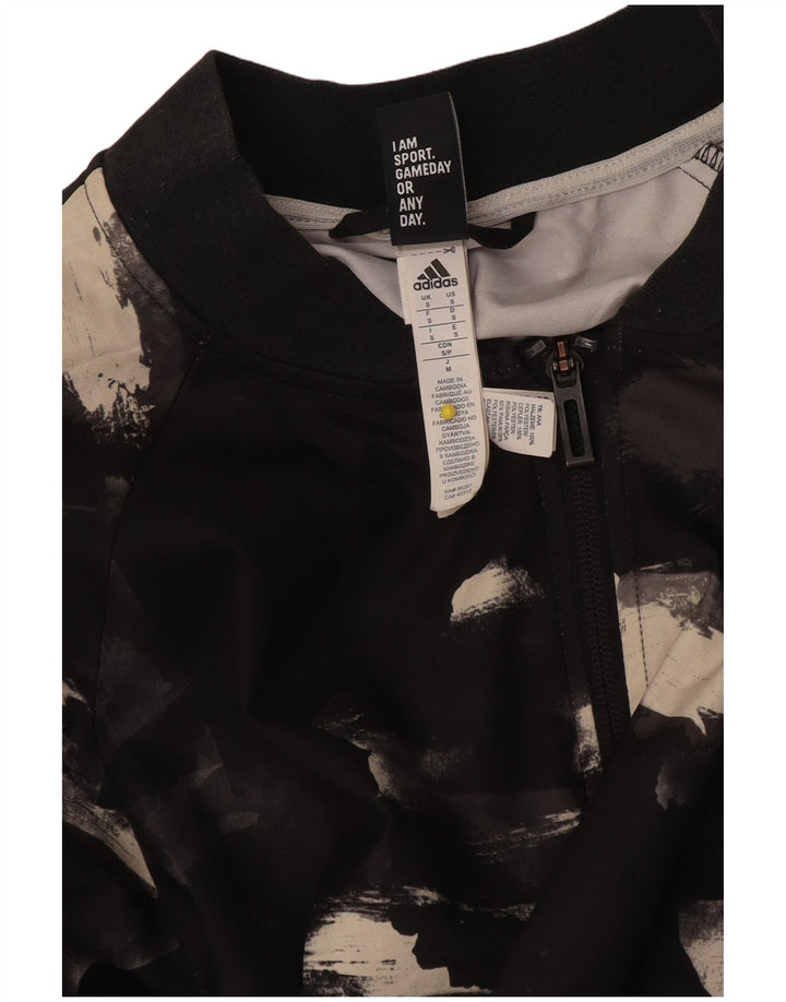 Adidas Womens Abstract Pattern Tracksuit Top Jacket UK 10 Small Black