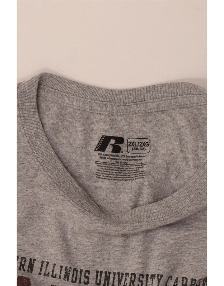 RUSSELL ATHLETIC Mens Salukis Graphic T-Shirt Top 2XL Grey Cotton