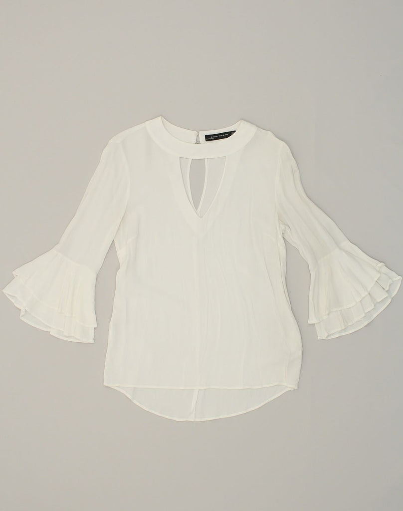 ZARA Womens Blouse Top UK 10 Small White Viscose | Vintage Zara | Thrift | Second-Hand Zara | Used Clothing | Messina Hembry 