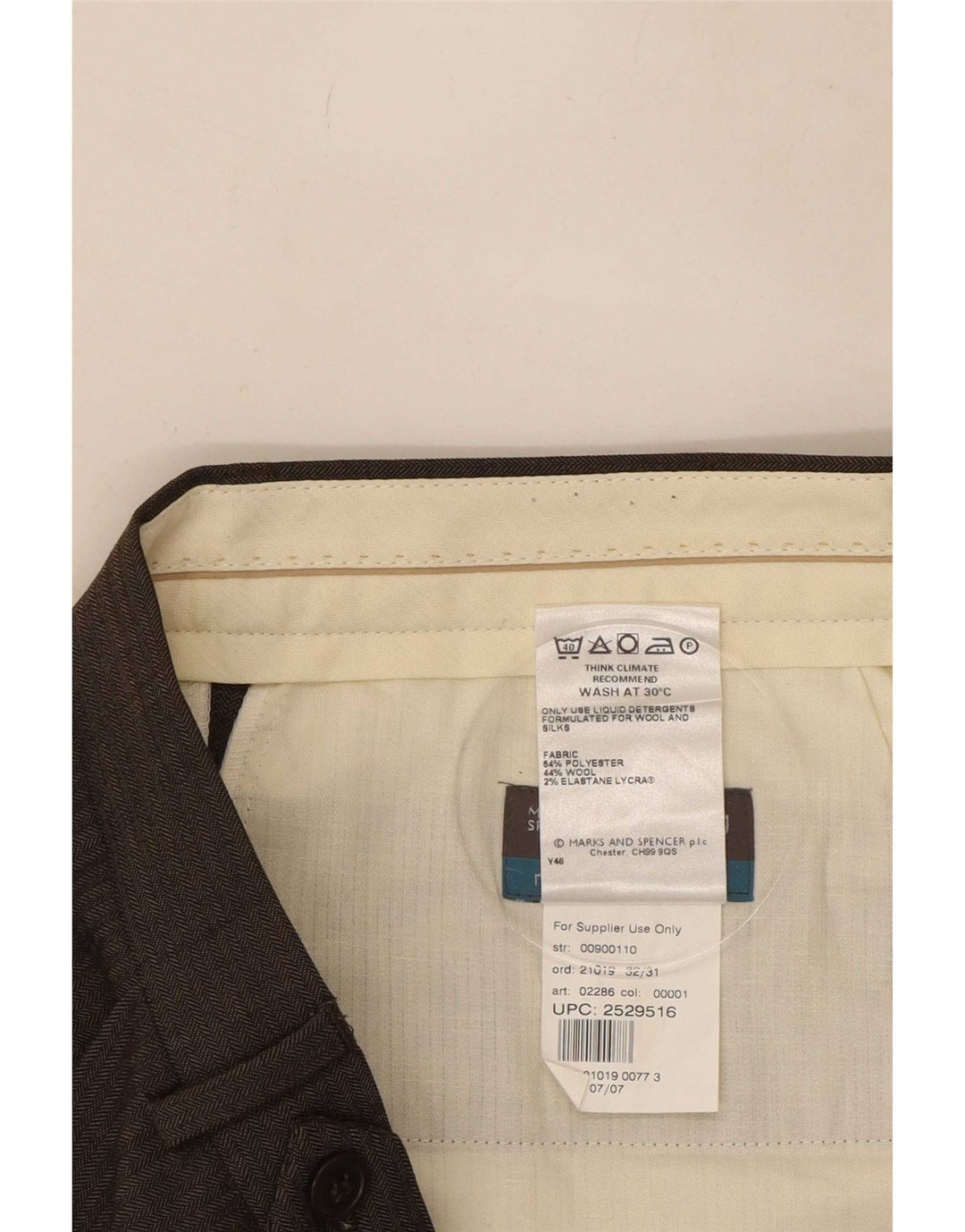 Marks & Spencer Mens Pegged Suit Trousers W32 L31 Brown Polyester