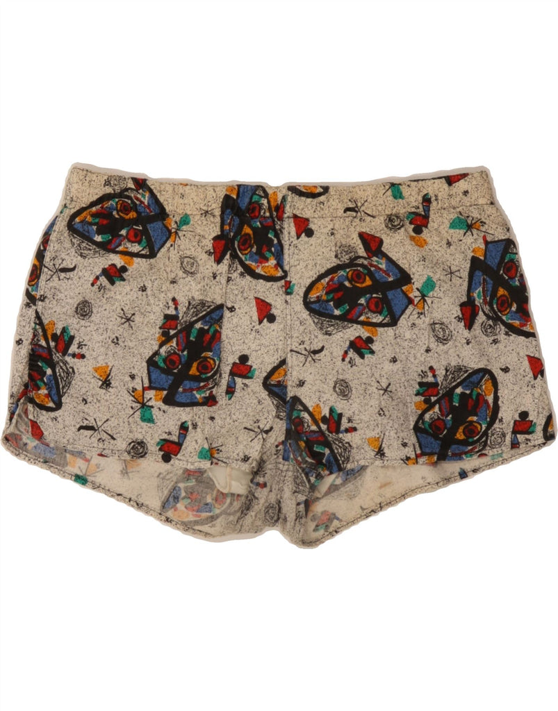 VINTAGE Womens Graphic Swimming Shorts UK 14 Large Beige Vintage Vintage and Second-Hand Vintage from Messina Hembry 