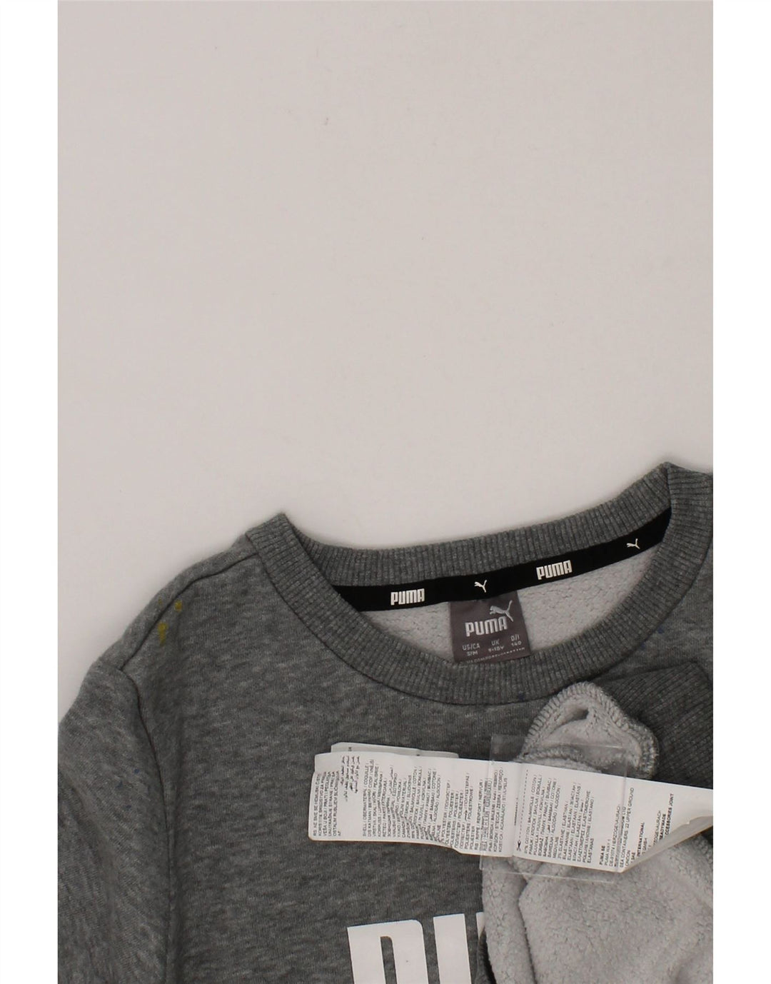 PUMA Girls Graphic Sweatshirt Jumper 9-10 Years Grey Cotton Vintage Puma and Second-Hand Puma from Messina Hembry 