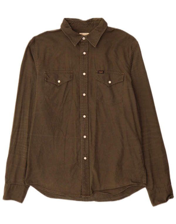 Lee Mens Slim Fit Shirt Medium Khaki Cotton