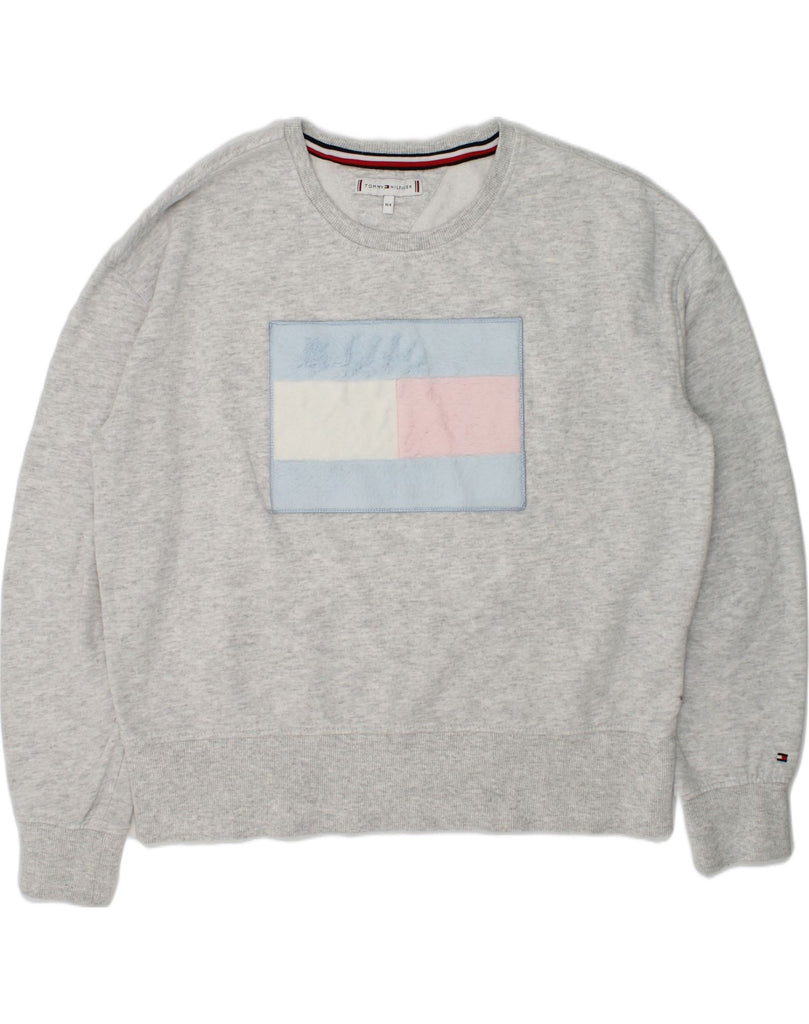 TOMMY HILFIGER Girls Graphic Sweatshirt Jumper 13-14 Years Grey Cotton | Vintage Tommy Hilfiger | Thrift | Second-Hand Tommy Hilfiger | Used Clothing | Messina Hembry 