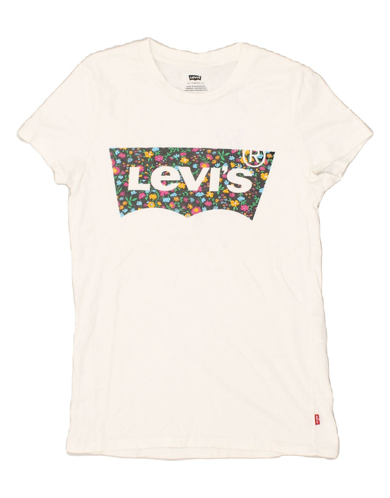 LEVI'S Womens Graphic T-Shirt Top UK 6 XS White | Vintage Levi's | Thrift | Second-Hand Levi's | Used Clothing | Messina Hembry 